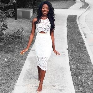 Cut Out Ivory Midi Dress With Lace